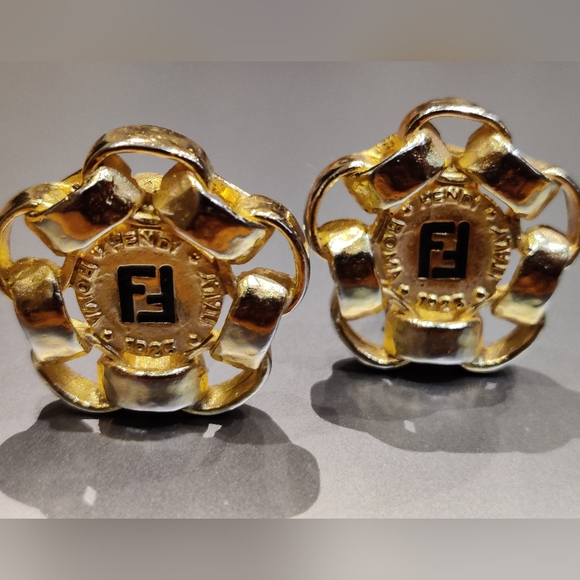 Vintage Fendi FF Logo Chunky Earrings Rare - Picture 7 of 16
